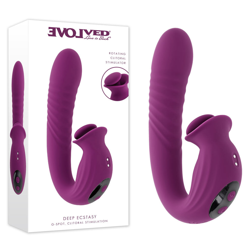 Evolved Deep Ecstasy – USB Rechargeable 16.5cm Thrusting Vibrator Purple > Sex Toys For Ladies > Clitoral Vibrators and Stimulators