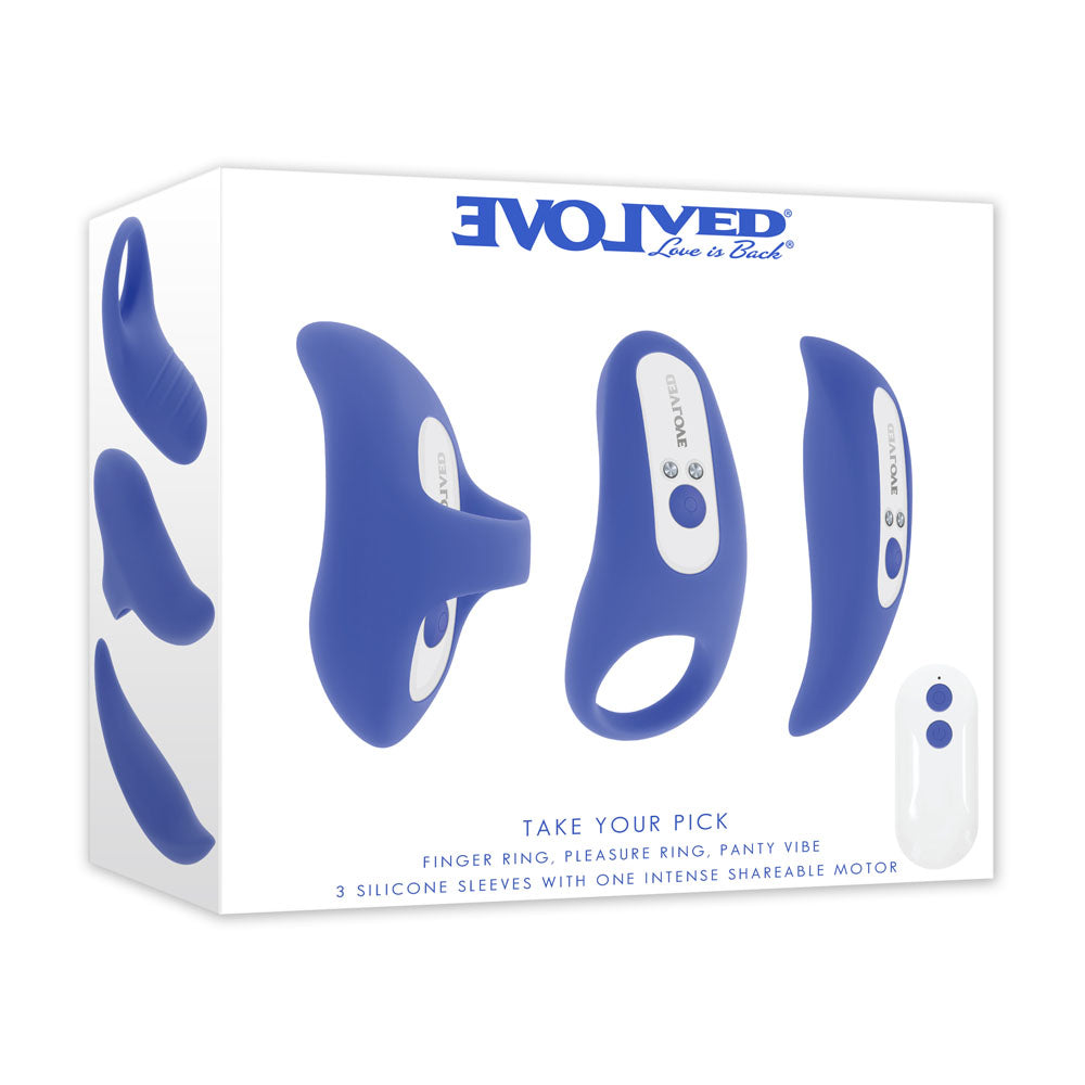 Evolved Take Your Pick – Rechargeable Bullet Vibrator with 3 Sleeves Purple > Sex Toys > Couples Toys Main image