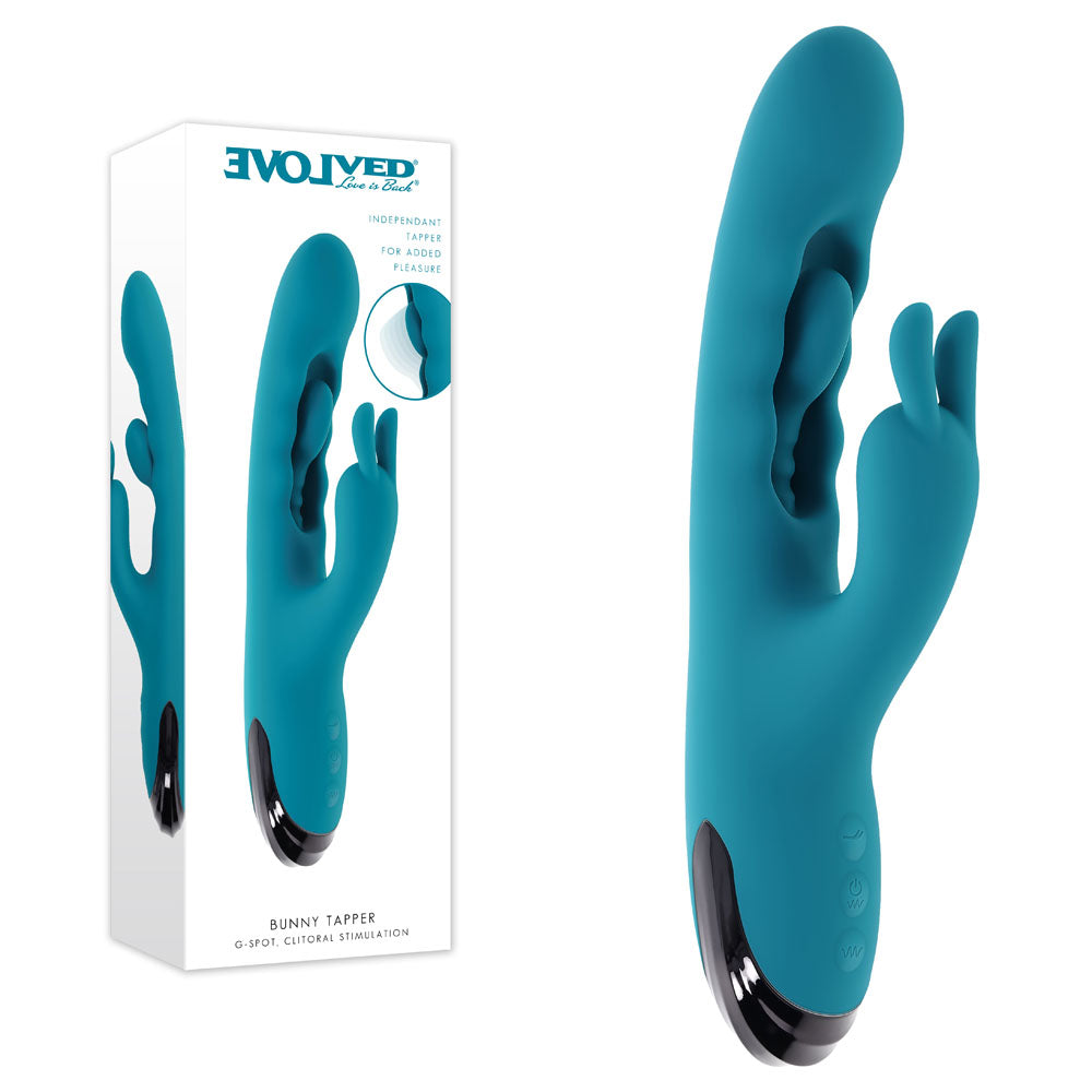 Evolved BUNNY TAPPER - 20 cm USB Rechargeable Rabbit Vibrator with Flicking Shaft Blue > Vibrators > Ladies > Rabbit