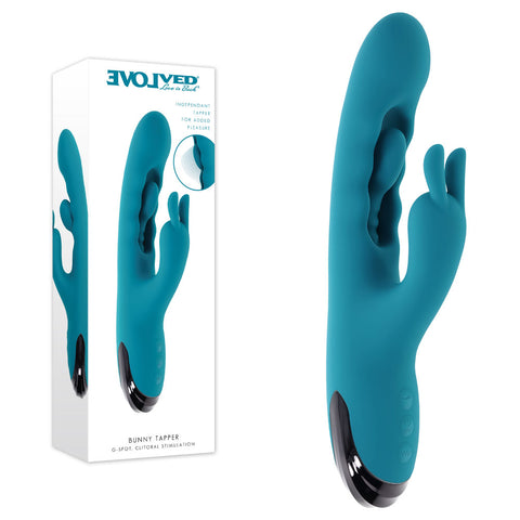 Evolved BUNNY TAPPER - 20 cm USB Rechargeable Rabbit Vibrator with Flicking Shaft Blue > Vibrators > Ladies > Rabbit