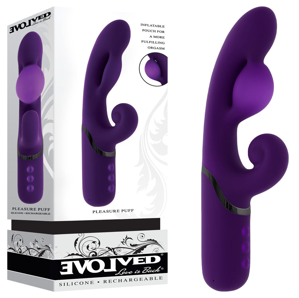 Evolved Pleasure Puff – USB Rechargeable Inflatable 24.1 cm Rabbit Vibrator Purple VIBRATORS-RABBIT-MULTI