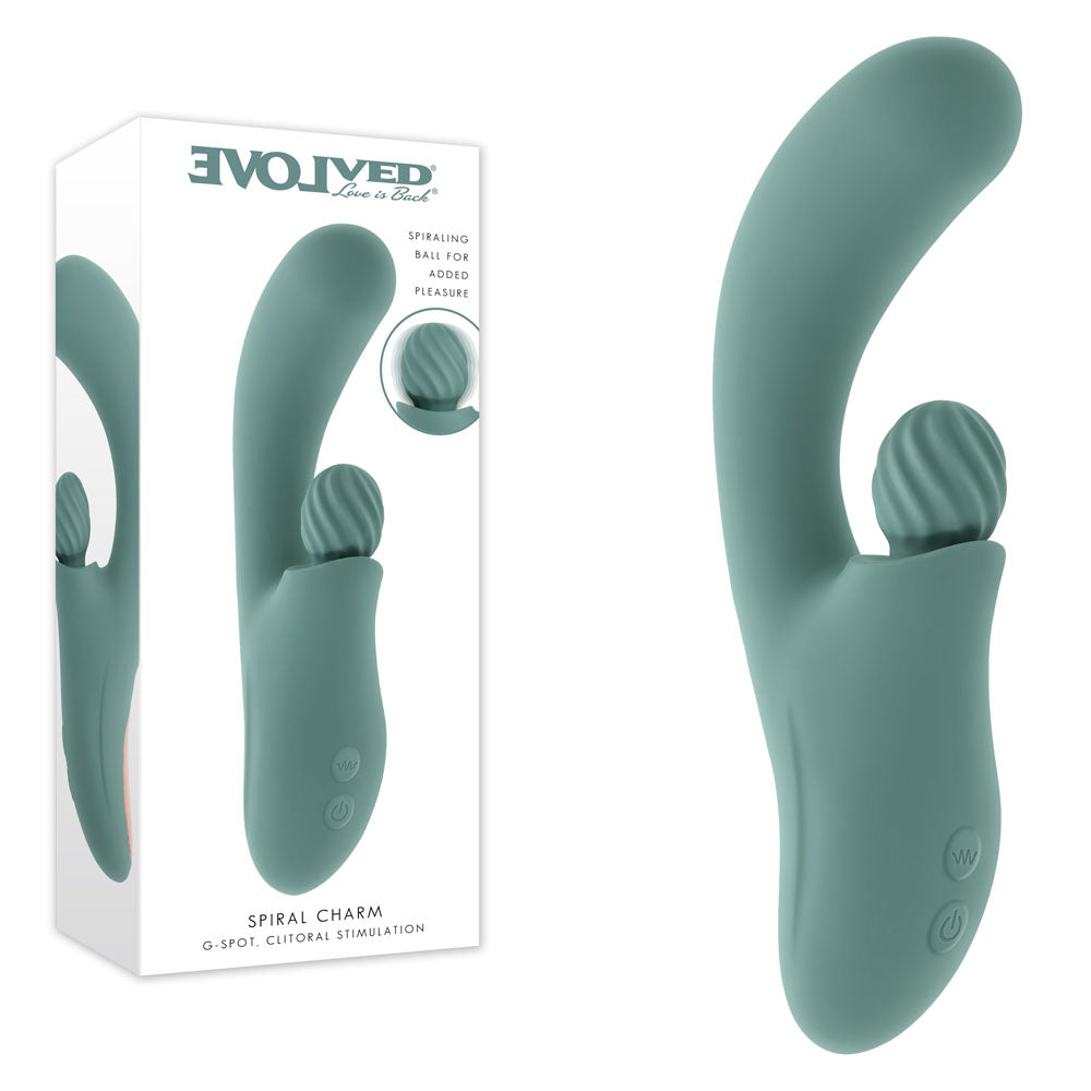 Evolved SPIRAL CHARM - 18 cm USB Rechargeable Rabbit Vibrator Green > Vibrators > Ladies > Rabbit