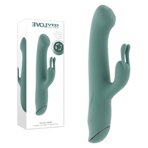 Evolved SATIN SWIRL - 23 cm USB Rechargeable Rabbit Vibrator with Swirling Head Green > Vibrators > Ladies > Rabbit