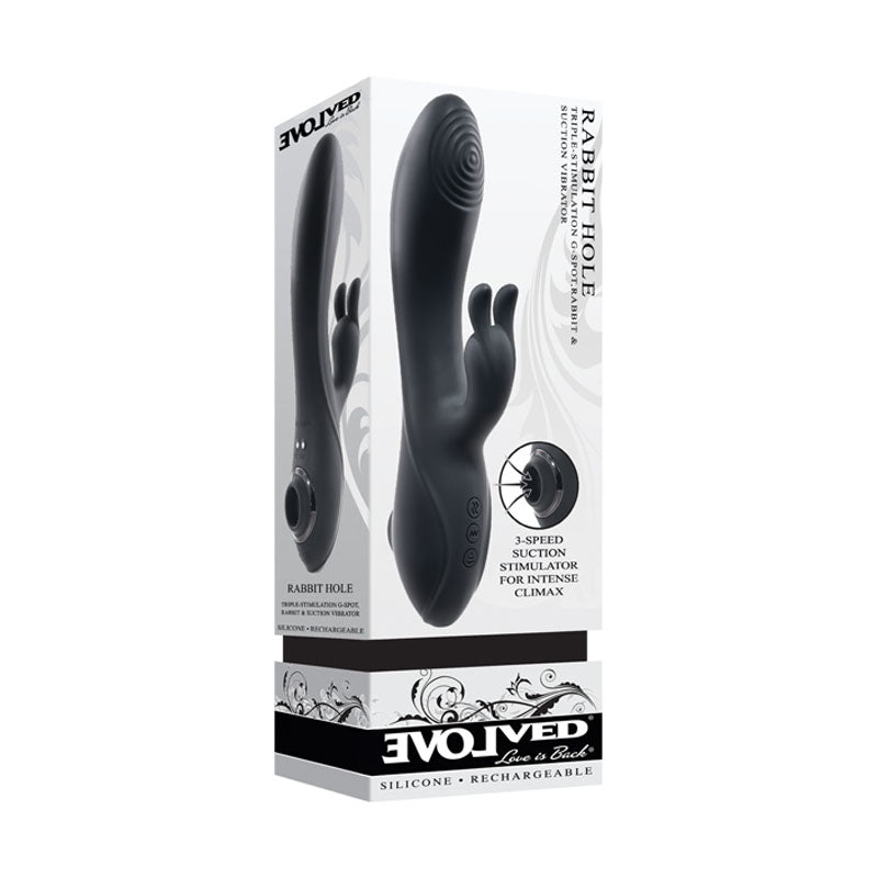 Evolved RABBIT HOLE - 21.2 cm USB Rechargeable Rabbit Vibrator Black VIBRATORS-RABBIT