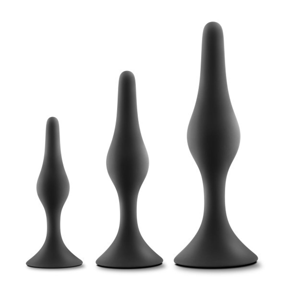 Silicone Beginner Anal Plug Kit with 3 Graduated Plugs Black > Anal Range > Butt Plug Kits