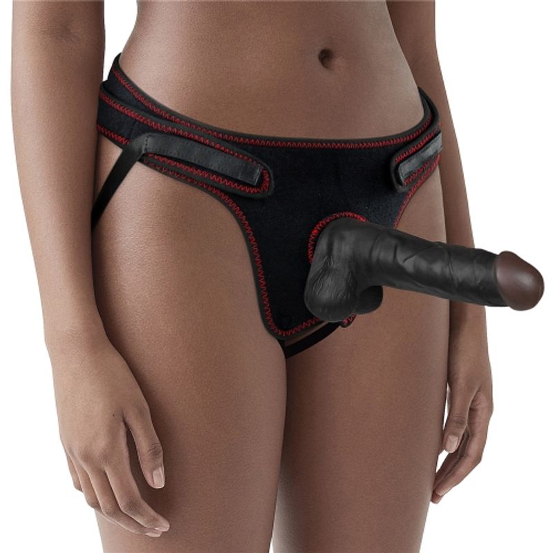 Easy Strap On Set 7.5 Inch Black Dildo With Harness Black STRAP-ONS