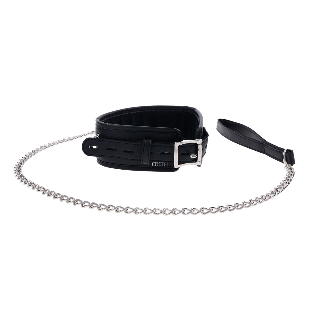 Edge Collar and Leash Neck Restraint with Heavy Duty Metal Leash Unisex Leather