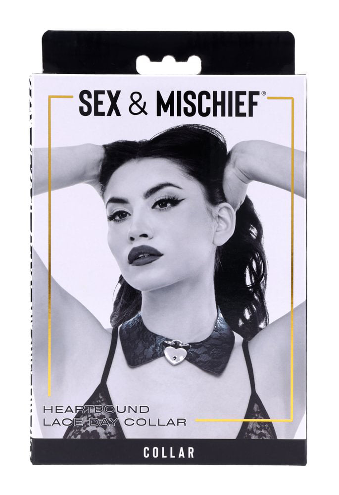 Heartbound Lace Day Collar with Silver Heart Lock for Adults Womens Leather