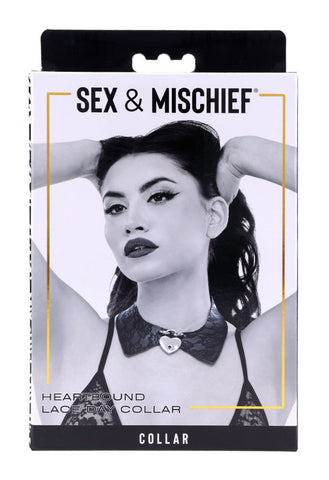 Heartbound Lace Day Collar with Silver Heart Lock for Adults Womens Leather