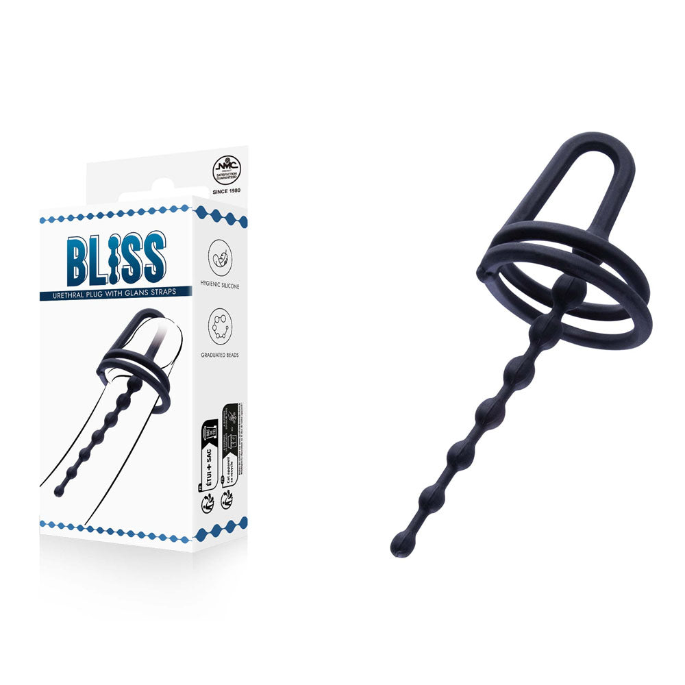 Bliss Urethral Plug with Glans Ring – Premium Urethral Plug for Experienced Users Black BONDAGE-TOYS