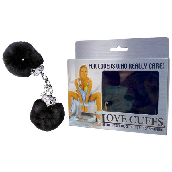Black Furry Metal Handcuffs With Plush Lining Default Title > Bondage Gear > Handcuffs