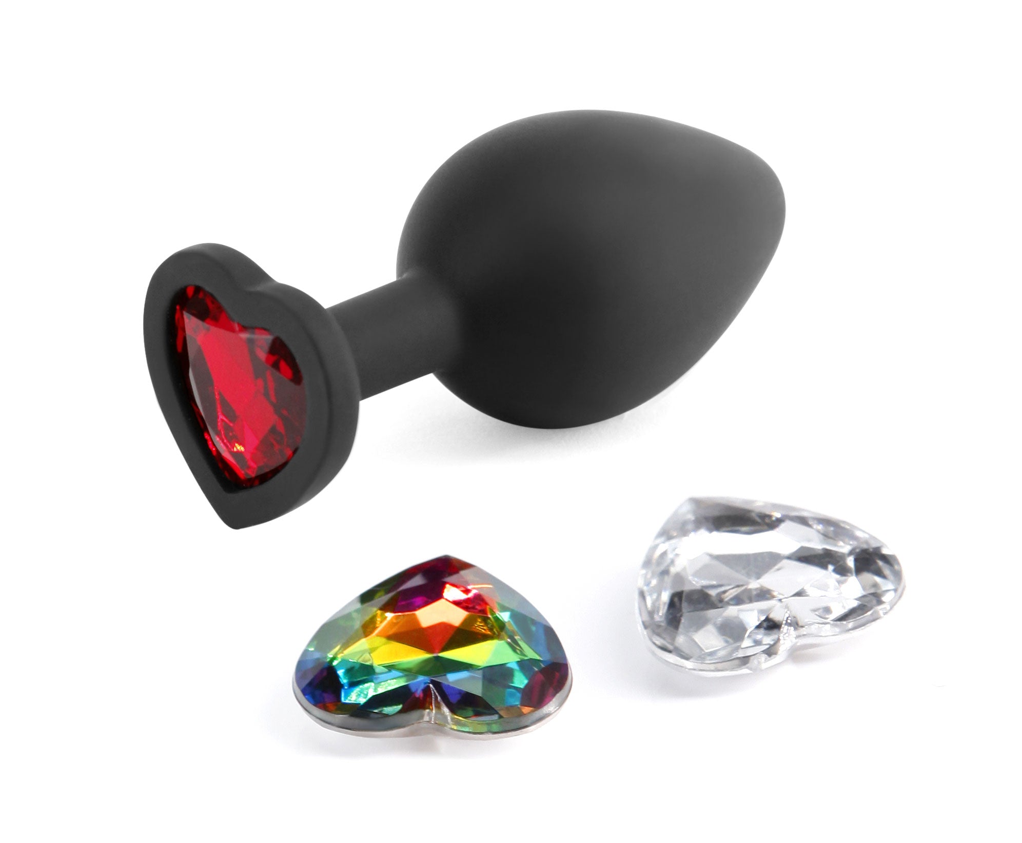 Glams Xchange Heart Medium Butt Plug with Heart Gems Black Medium > Anal Range > Jewel Butt Plugs