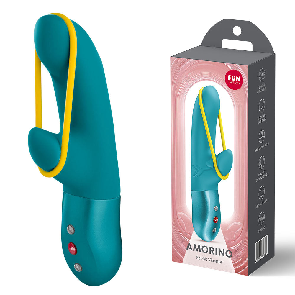 Fun Factory Amorino – USB Rechargeable Silicone Rabbit Vibrator with Flexible Design Aquamarine > Vibrators > Ladies > Rabbit