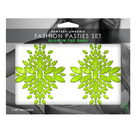 Glow Fashion Pasties Set - Neon Green Glow in the Dark Crystal Pasties for Parties and Festivals Green Pasties