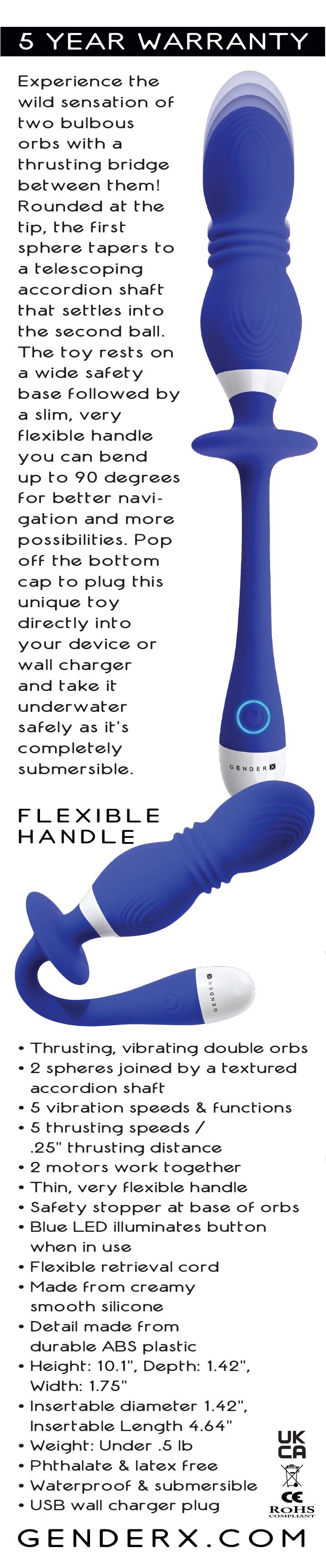 Gender X PLAY BALL - Double Orb Thrusting Vibrator 25 cm > Anal Range > Vibrating Butt Plugs