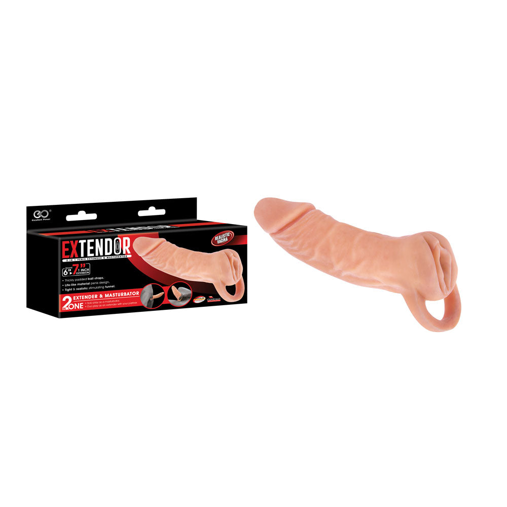 Extendor 7 Inch Penis Extender and Masturbator – 2-in-1 Sleeve with Vagina Opening Penis Extension Sleeve Flesh > Sex Toys For Men > Penis Sleeves