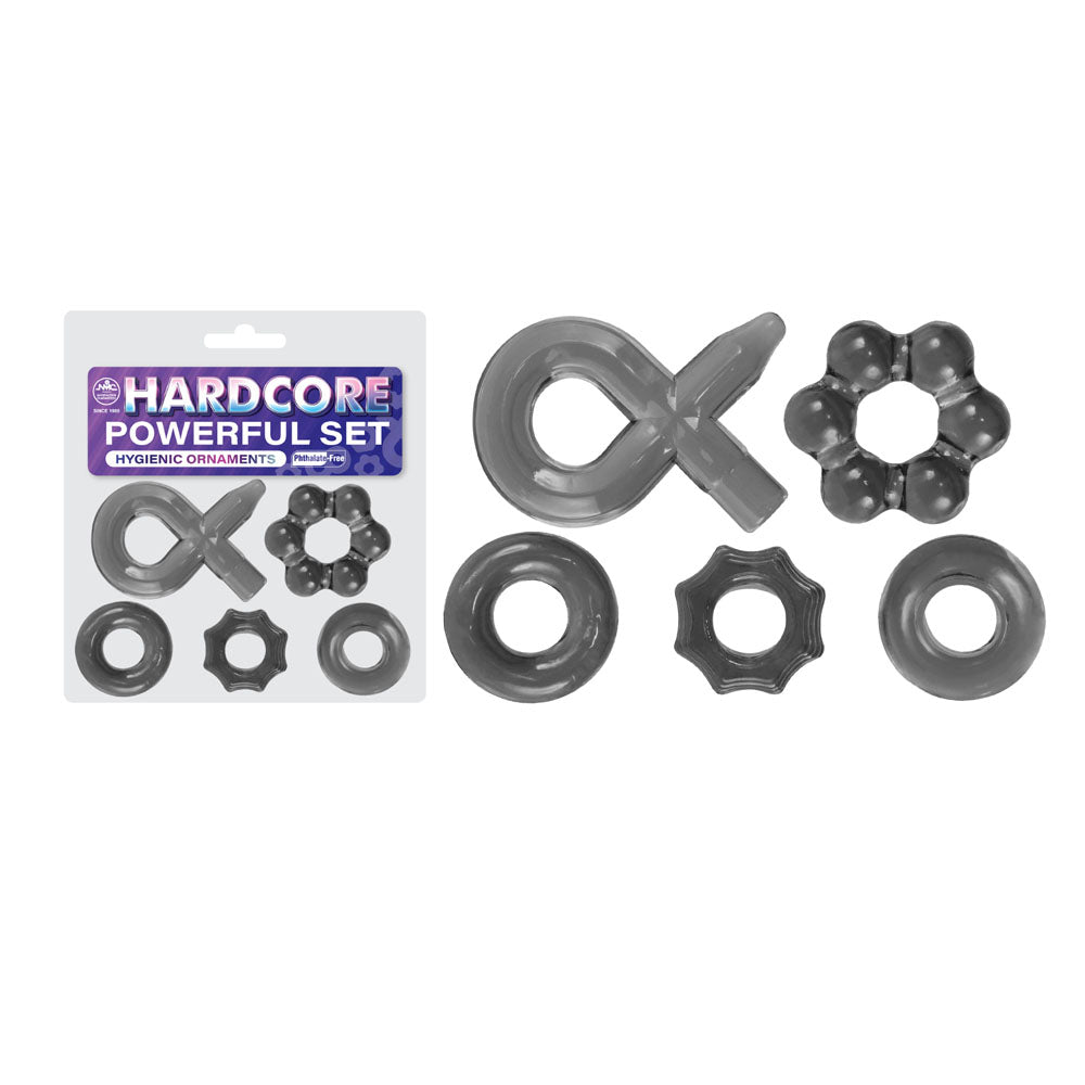 Hardcore Powerful Cock Rings Set Five Piece Collection Clear > Cock Ring > Sets