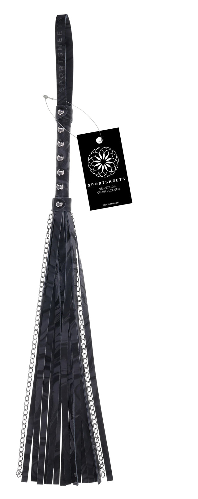 Sportsheets Velvet Noir Chain Flogger 43 cm Faux Leather and Hematite Chain Whip > Bondage Gear > Whips & Floggers