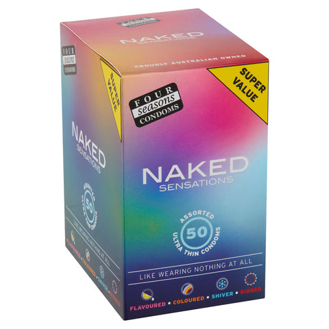 Four Seasons Naked Sensations – Ultra Sensitive Lubricated Condoms - Assorted 50 Pack One Size > Essentials > Condoms