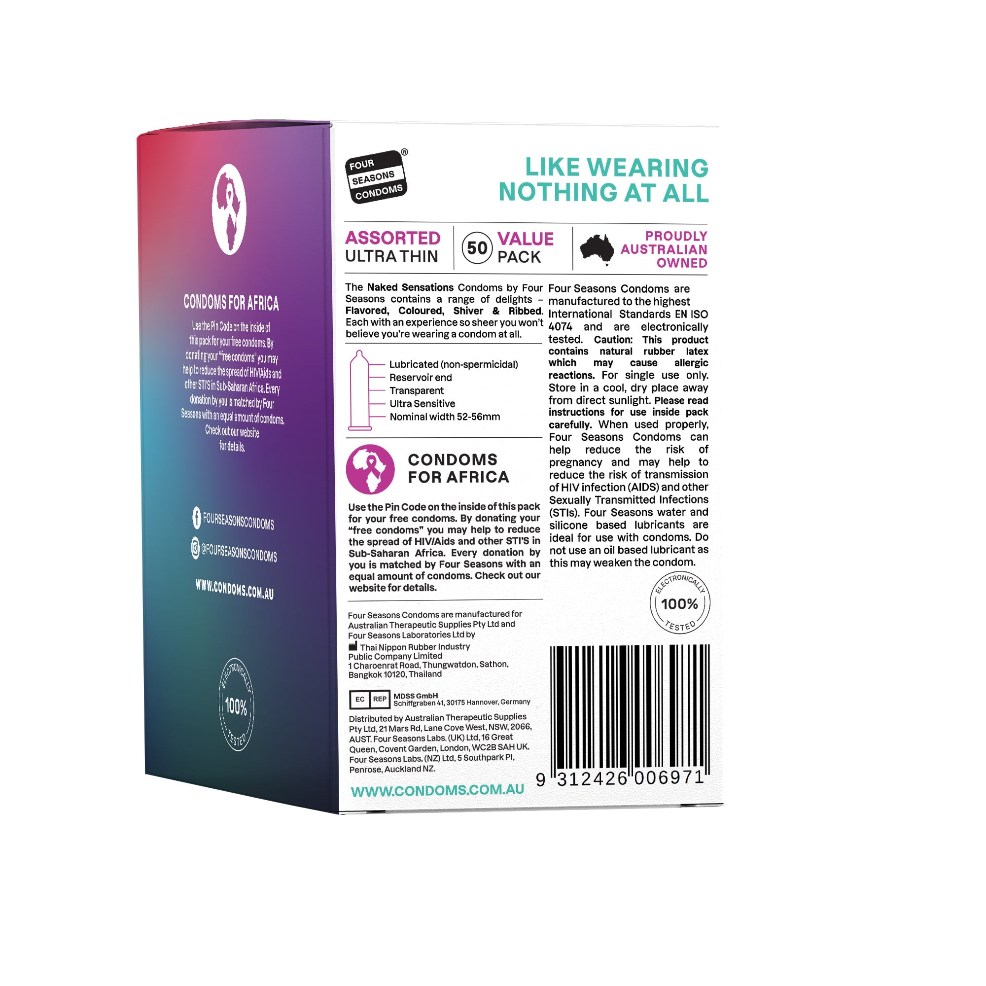Four Seasons Naked Sensations – Ultra Sensitive Lubricated Condoms - Assorted 50 Pack Secondary image