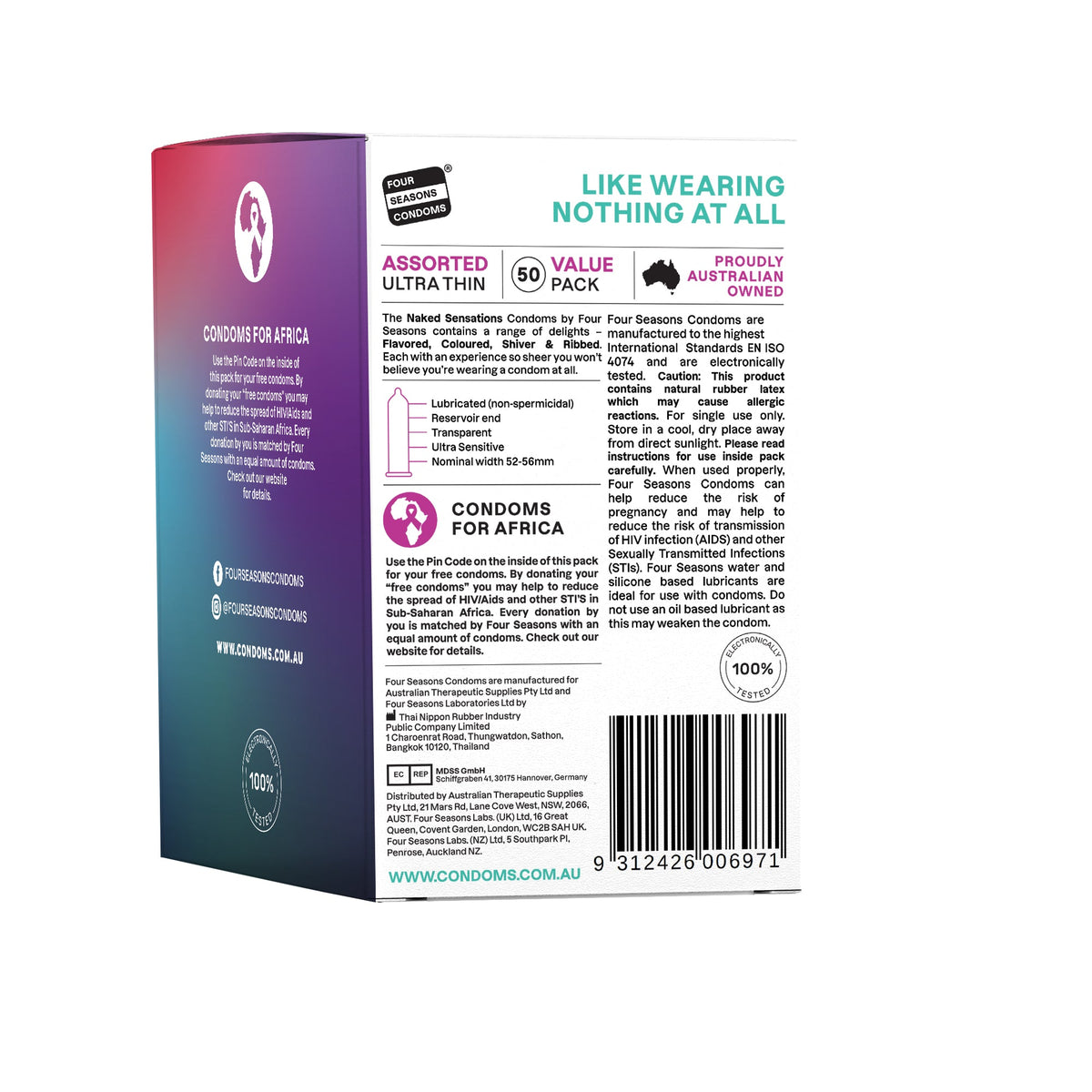 Four Seasons Naked Sensations – Ultra Sensitive Lubricated Condoms - Assorted 50 Pack > Essentials > Condoms
