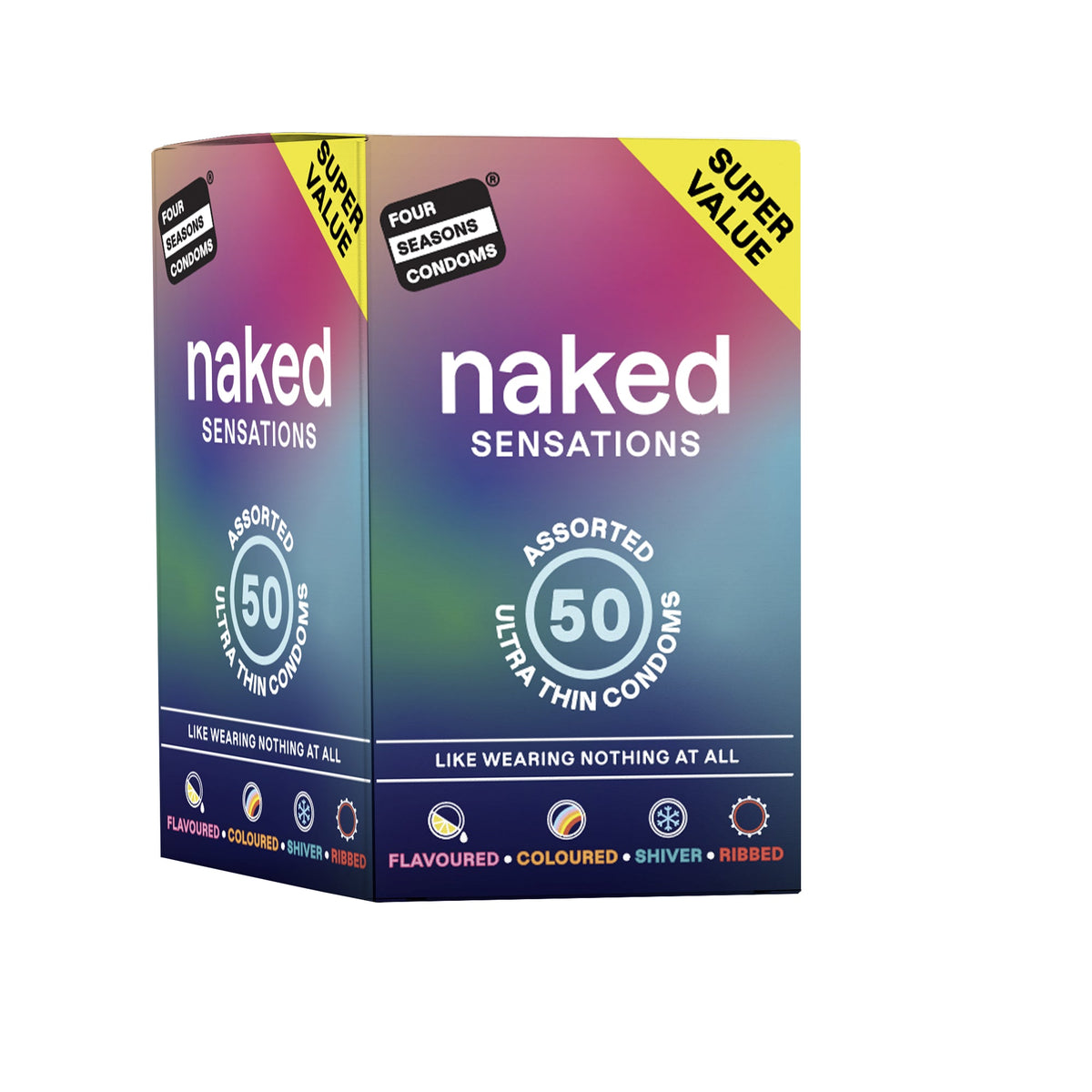 Four Seasons Naked Sensations – Ultra Sensitive Lubricated Condoms - Assorted 50 Pack > Essentials > Condoms Main image