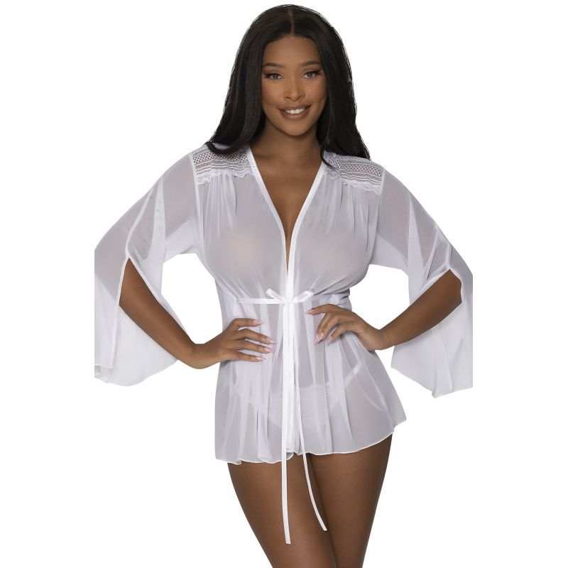 Flowing Short Robe with Lace and Slit Sleeves Sizes S-XL > Clothes > Womens Robes & Sleepwear