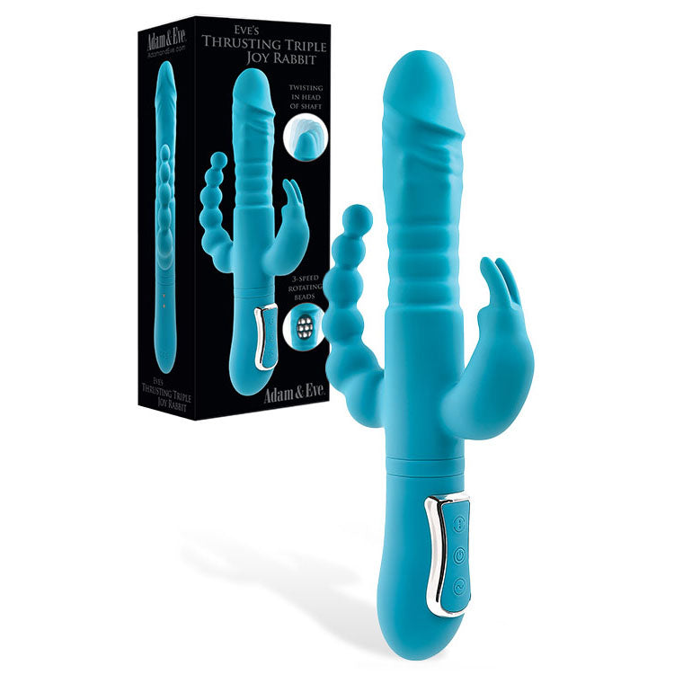 Adam & Eve Thrusting Triple Joy (Teal) – USB Rechargeable Rabbit Vibrator 25.4 cm Teal > Vibrators > Ladies > Rabbit Multi