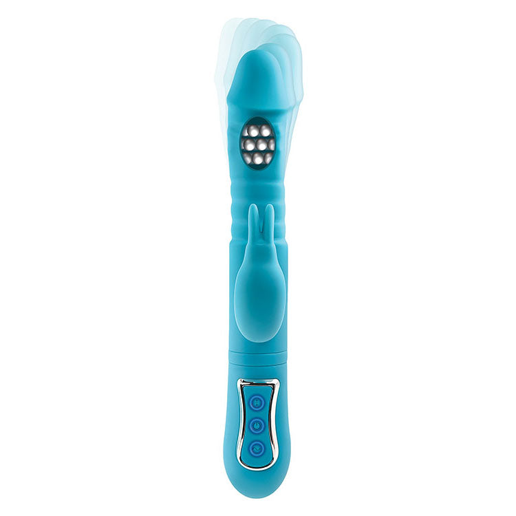 Adam & Eve Thrusting Triple Joy Rabbit (Teal) – USB Rechargeable Rabbit Vibrator with Anal Probe 25.4 cm VIBRATORS-RABBIT-MULTI