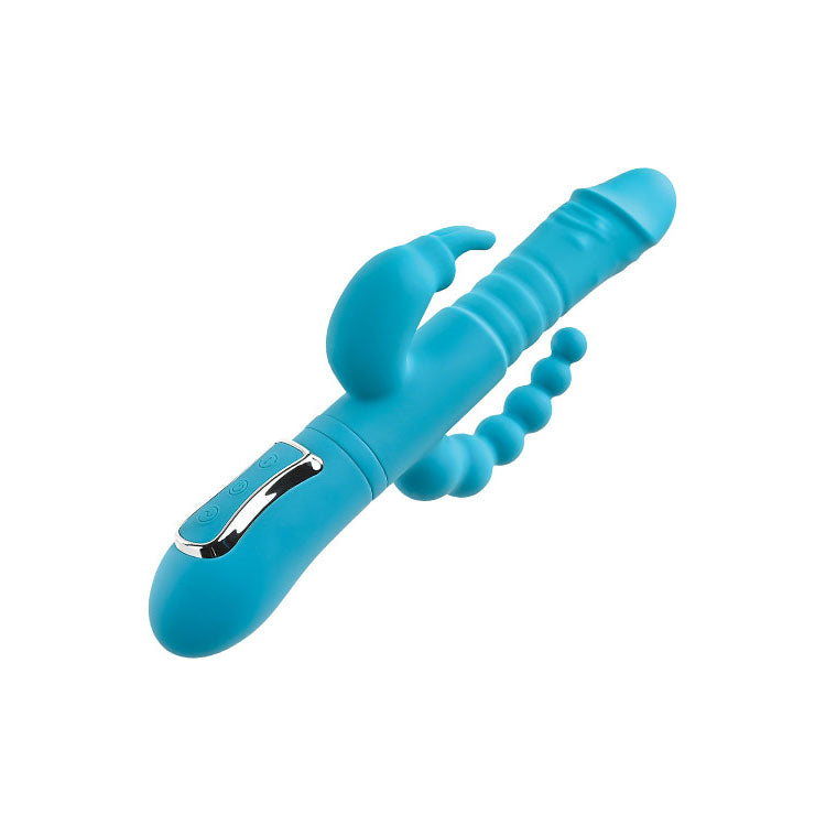 Adam & Eve Thrusting Triple Joy (Teal) – USB Rechargeable Rabbit Vibrator 25.4 cm > Vibrators > Ladies > Rabbit Multi
