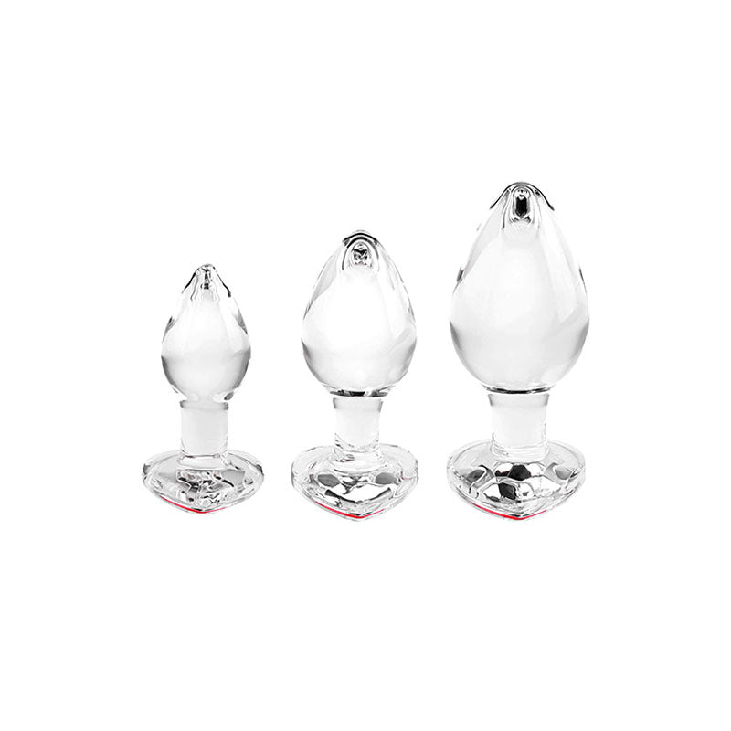 Adam & Eve Red Heart Gem Glass Plug Set – Set of 3 Sizes Glass Butt Plugs > Anal Range > Butt Plug Kits