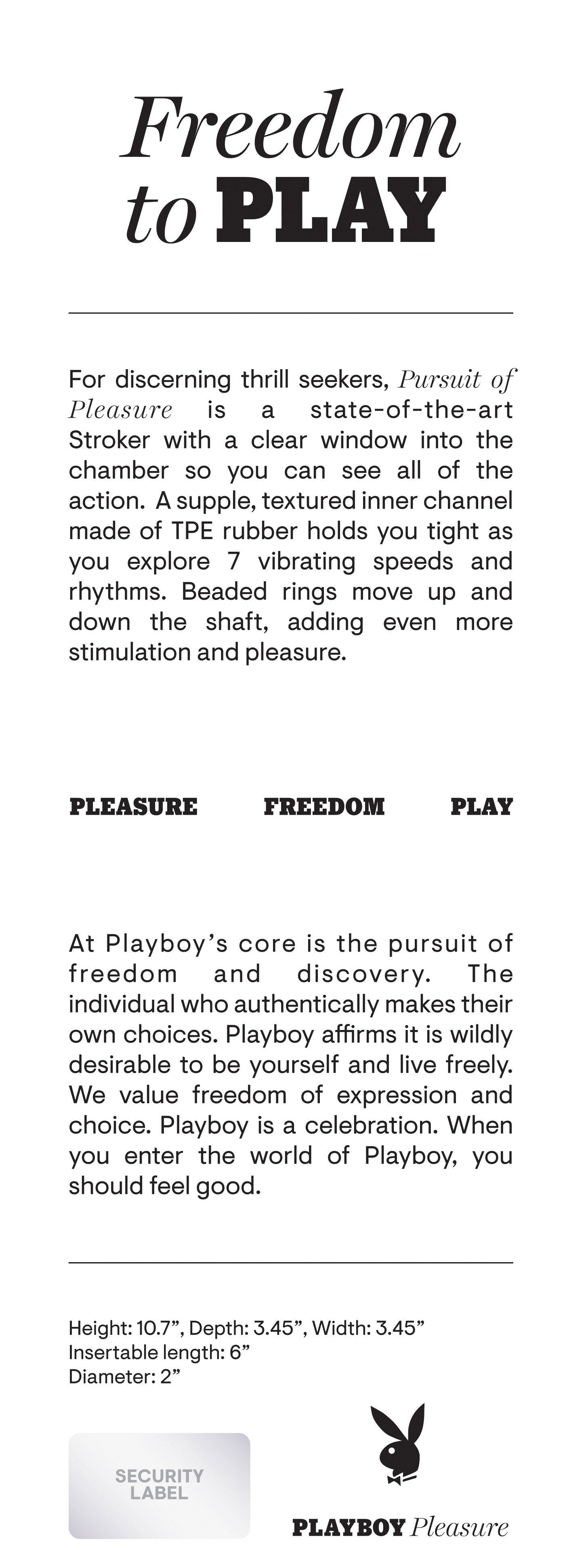 Playboy Pleasure PURSUIT OF PLEASURE Stroker 7" > Sex Toys For Men > Masturbators Premium