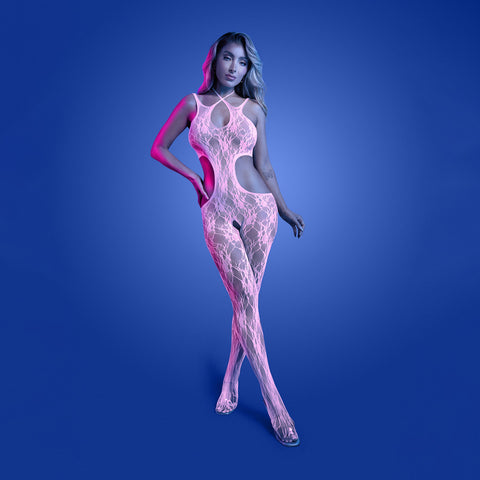 GLOW Equilibrium (White/Pink) – Glow-In-The-Dark Lace Bodystocking One Size Pink > Clothes > Bodies and Playsuits