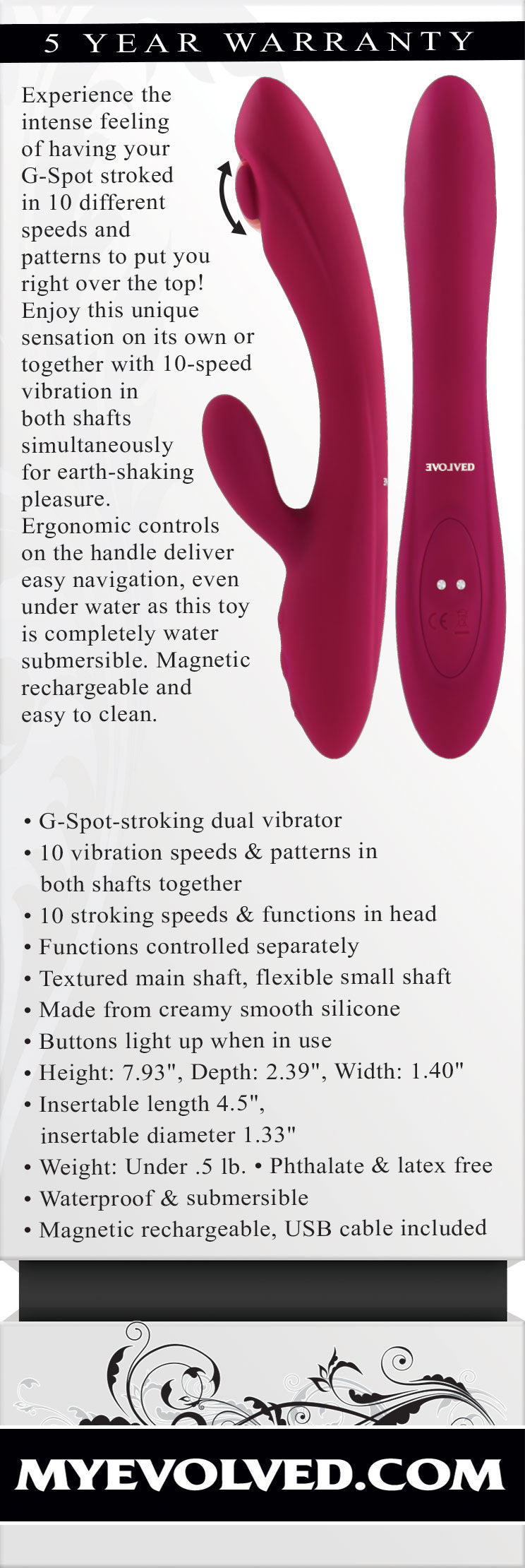 Evolved JAMMIN' G Dual Vibrator 20.1cm Waterproof Red > Vibrators > Ladies > Rabbit
