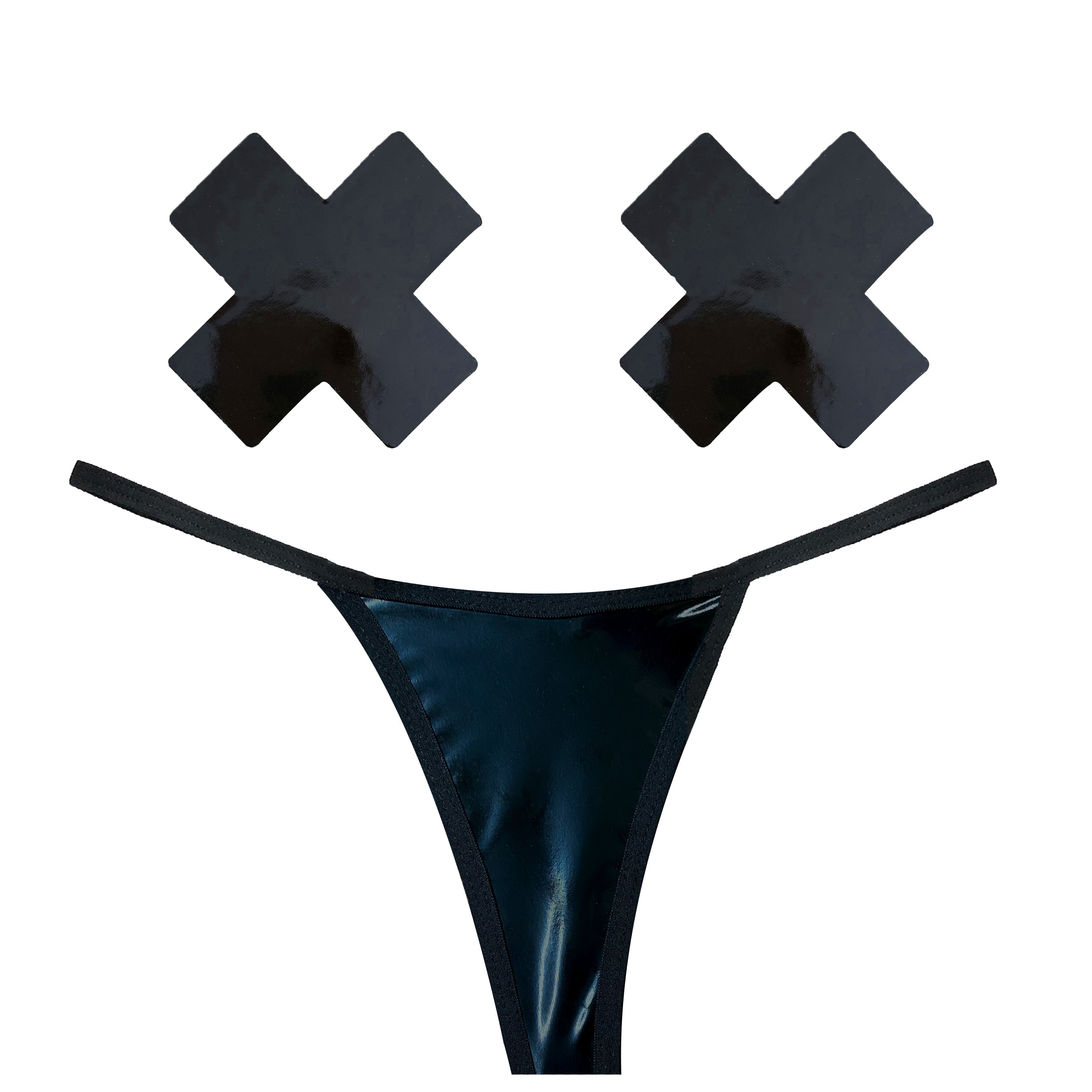 Dom Squad Black Wet Vinyl Pastie and G-String Set > Clothes > Pasties