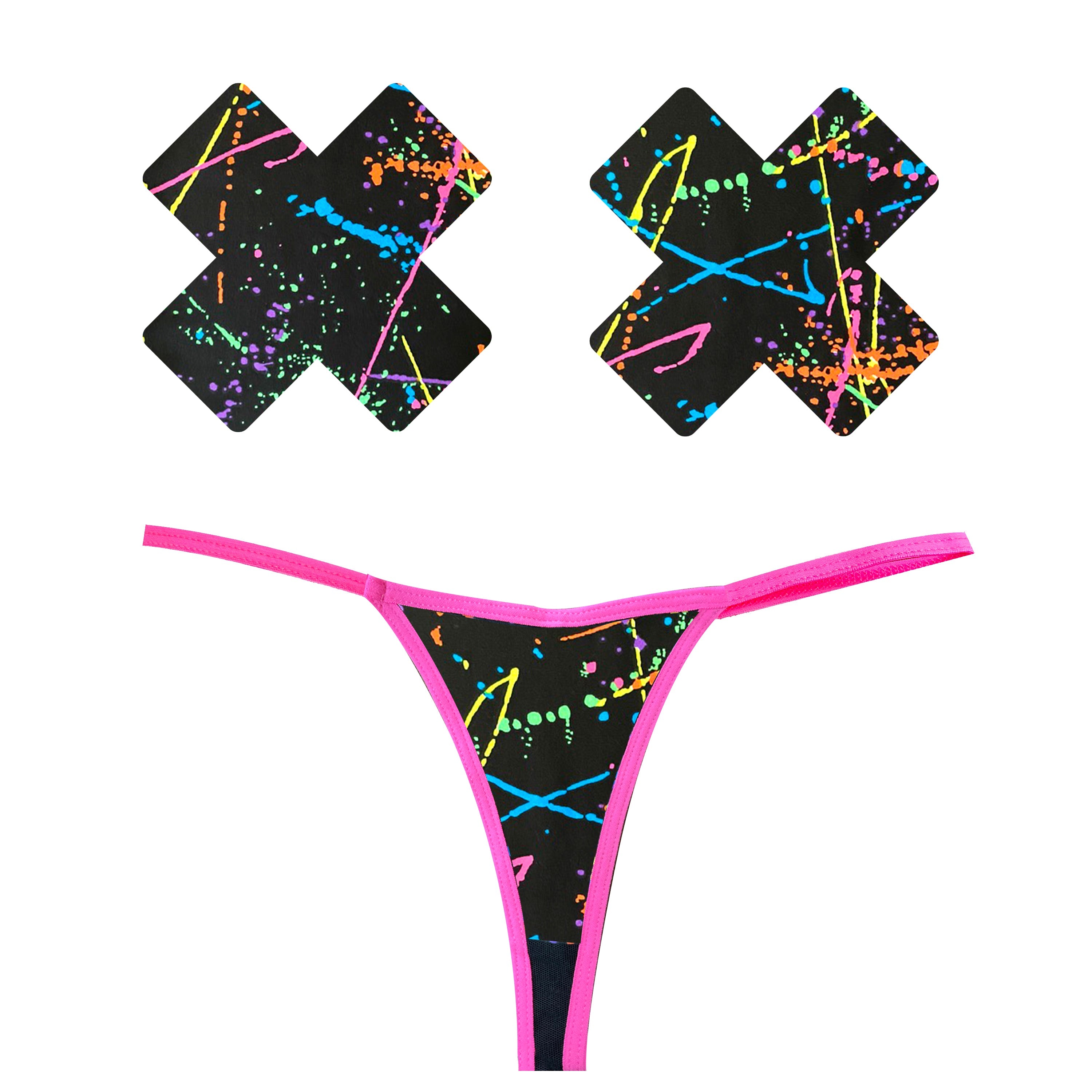 Graffiti Neon G-String and X Pastie Set – Breathable Festival Lingerie Set > Clothes > Pasties