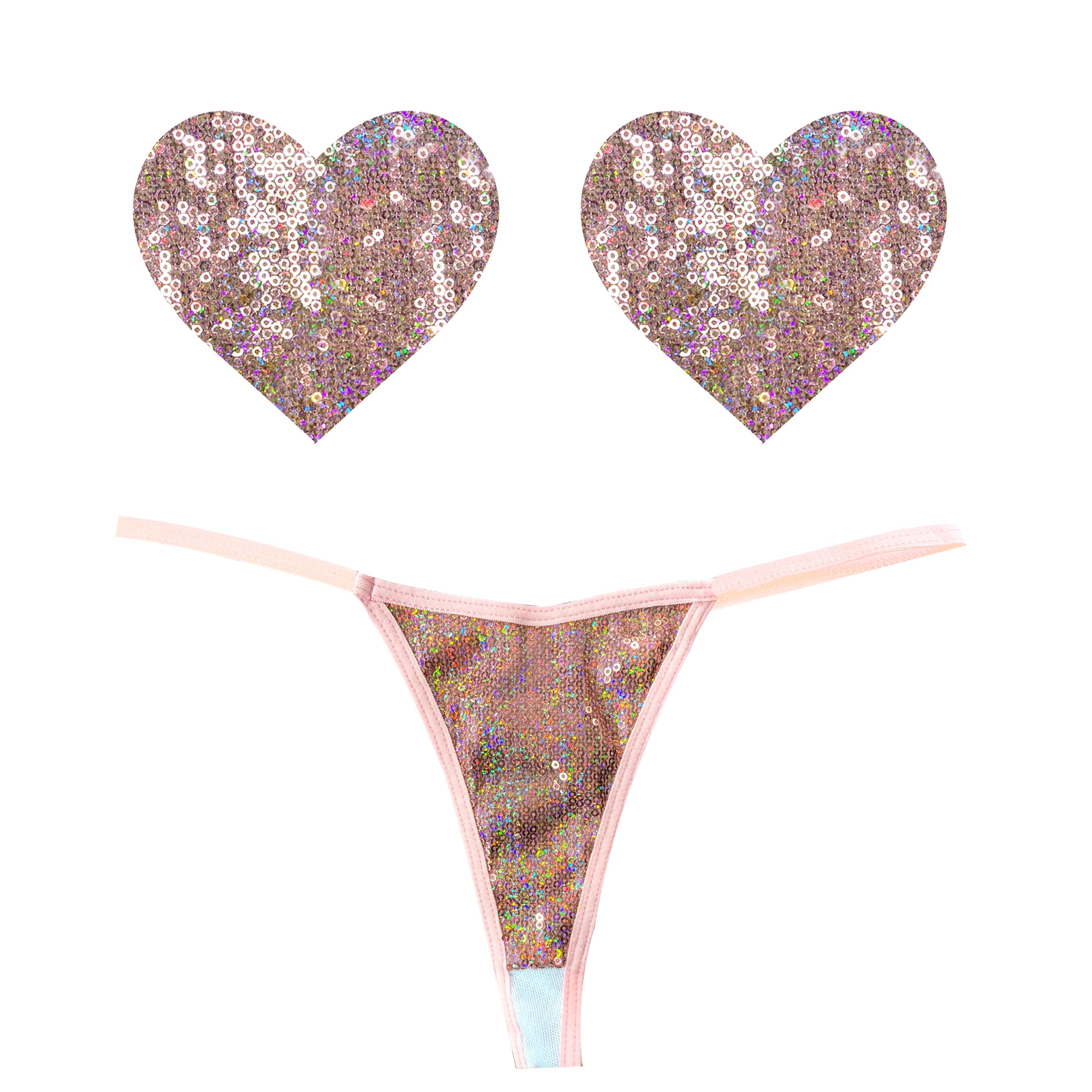 Bubbly Feels Nude Sequin Pantie and Heart Pastie Set > Clothes > Pasties