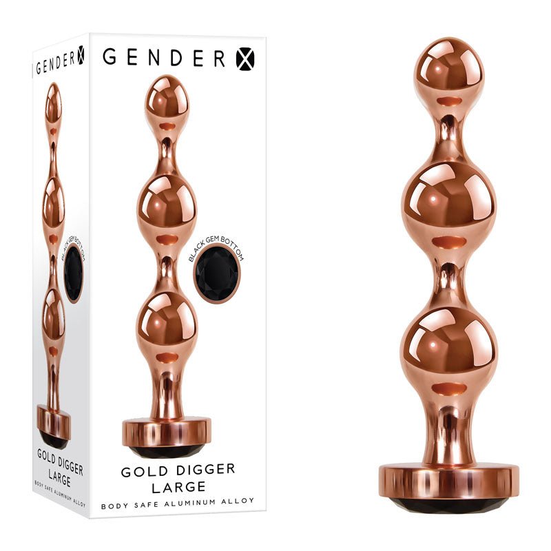 Gender X GOLD DIGGER Large - Large Butt Plug with Black Gem Base Rose Gold GENDER EXPRESSION