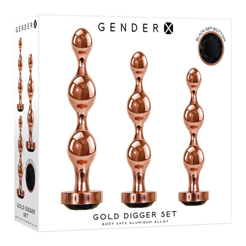 Gender X Gold Digger Set – Metallic Butt Plugs Set of Three Sizes Rose Gold > Anal Range > Butt Plug Kits