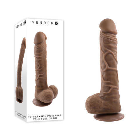Gender X 10'' FLEXSKIN Poseable True Feel Dark Dildo Brown > Dildos > Large Dildos