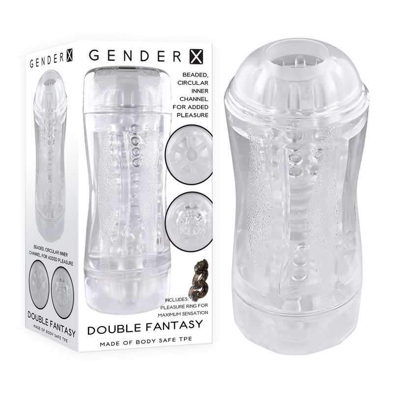 Gender X Double Fantasy Double Ended Stroker for Versatile Pleasure Clear Strokers - Manual