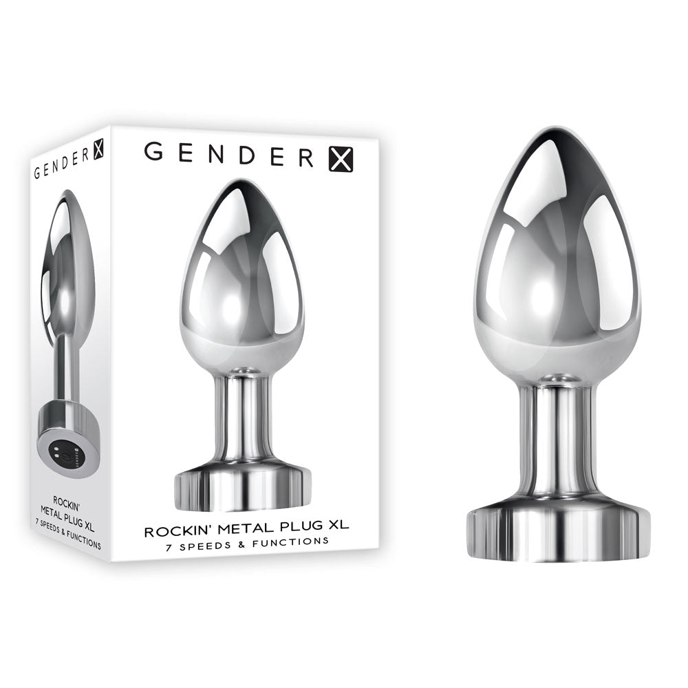 Gender X Rockin Metal Plug XL – USB Rechargeable Vibrating 10.5 cm XL Butt Plug Chrome > Anal Range > Oversized Anal Toys