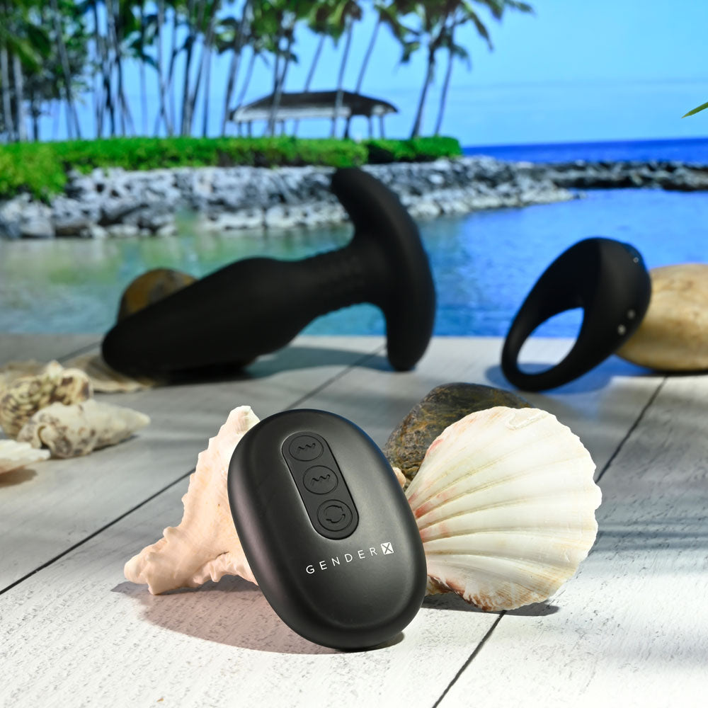 Gender X Teamwork (Black) – Remote-Controlled Vibrating Plug and Ring Set > Anal Range > Vibrating Butt Plugs