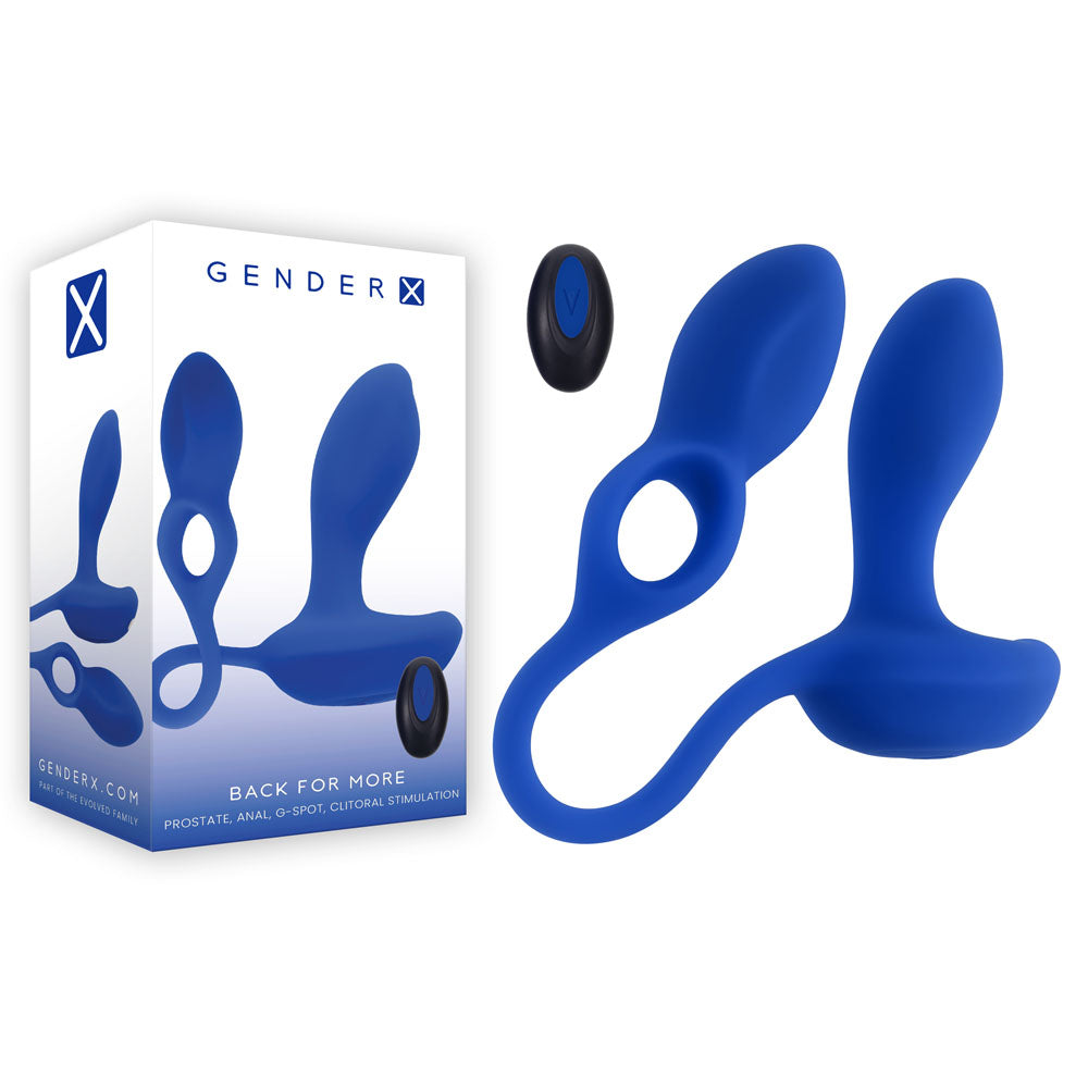 Gender X Back For More Dual USB Rechargeable Dual Stimulator with Wireless Remote Silicone Blue > Sex Toys > Couples Toys Main image