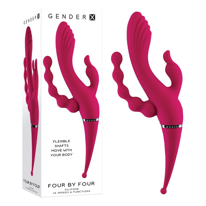 Gender X FOUR BY FOUR - 27.5 cm USB Rechargeable Multi Vibrator Pink VIBRATORS-RABBIT-MULTI