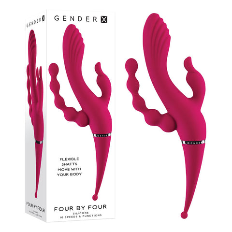 Gender X FOUR BY FOUR - 27.5 cm USB Rechargeable Multi Vibrator Pink VIBRATORS-RABBIT-MULTI