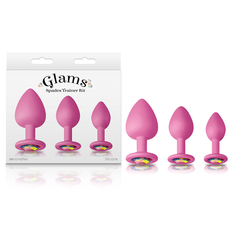 Glams Spades Trainer Kit Butt Plugs with Gems Set of 3 Sizes Pink > Anal Range > Butt Plug Kits