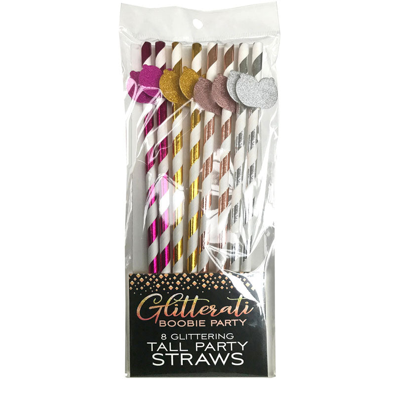 Glitterati Boobie Tall Party Straws Set of 8 Adult Party Accessories Coloured Party Supplies
