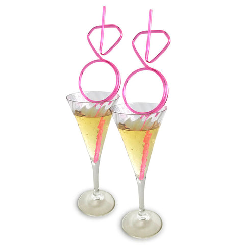 Glitterati Diamond Straw Set for Hens Party - Set of 8 Pink Diamond Twisty Straws Party Supplies