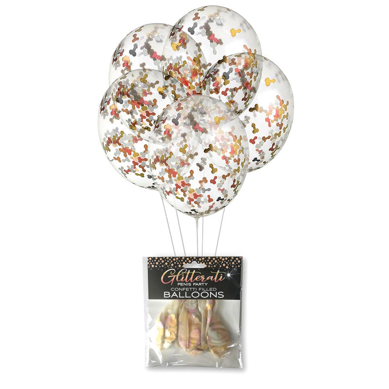 Glitterati Penis Confetti Balloons 5 Pack for Hens Party and Celebrations Party Supplies